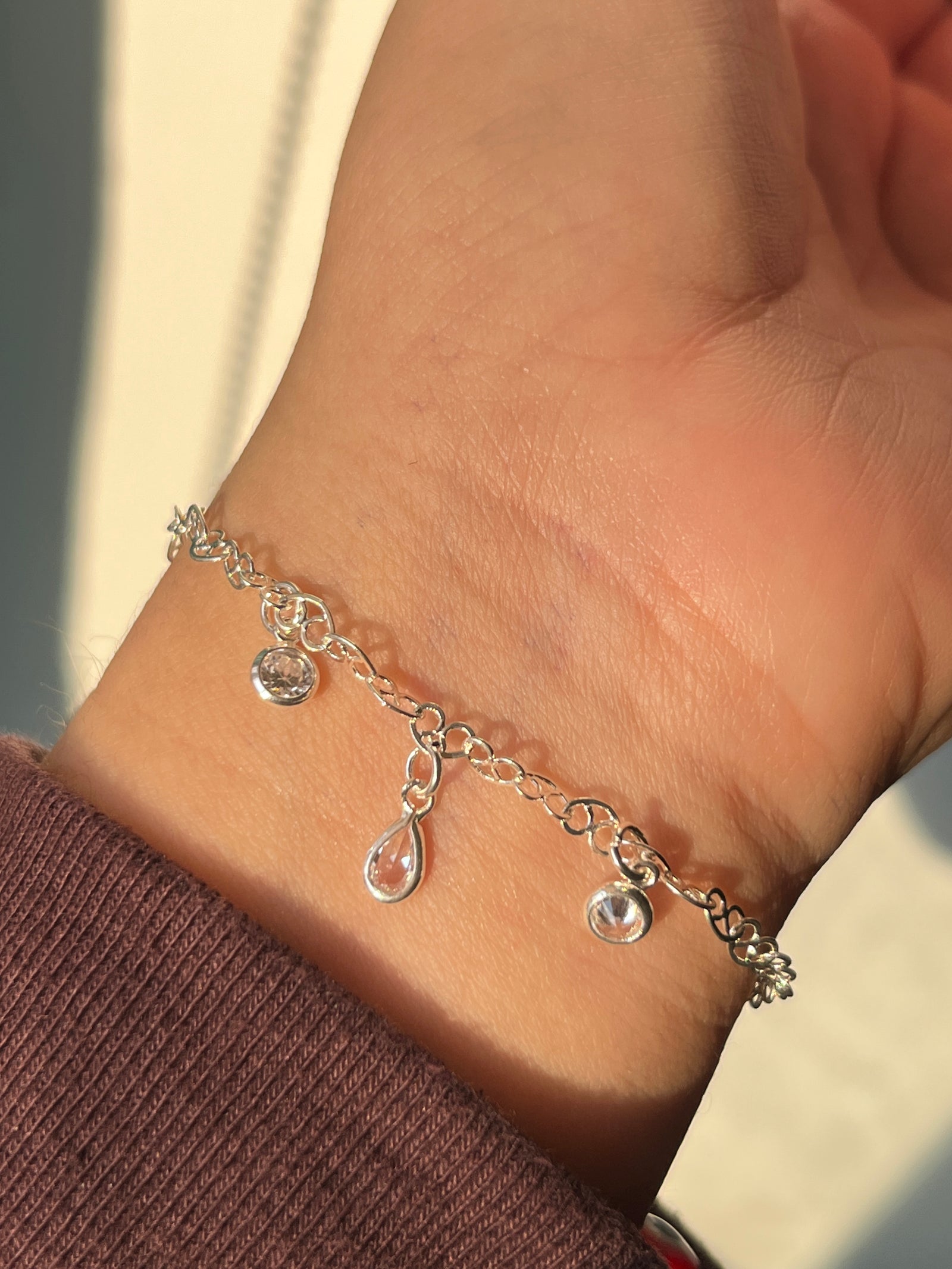 Pulsera Plata Gotas de Cristal